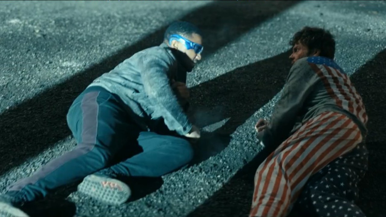 Jessie T. Usher and Jack Quaid looking at each other in The Boys Season 5.