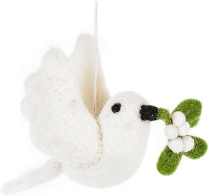 Festive Felt Dove Bauble With Mistletoe - Christmas Tree Ornament, Xmas Tree Decoration
