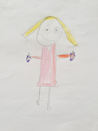 Female scientist drawing
