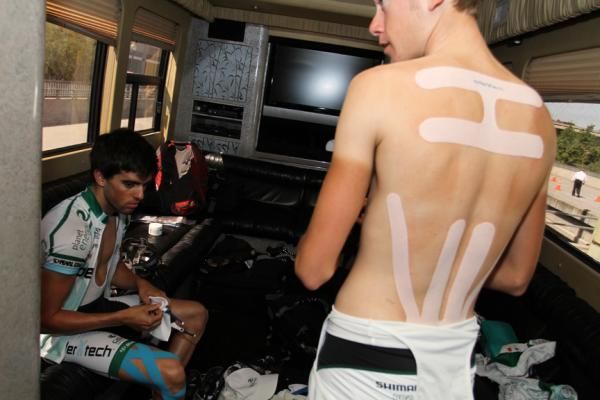 David Boily uses SpiderTech kinesiology tape on his back.