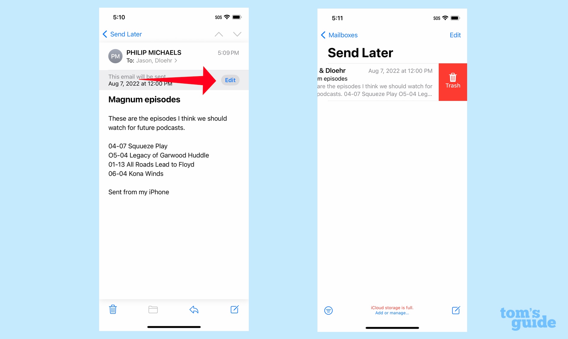 iOS 16 запланировать редактирование почты и удаление запланированных сообщений