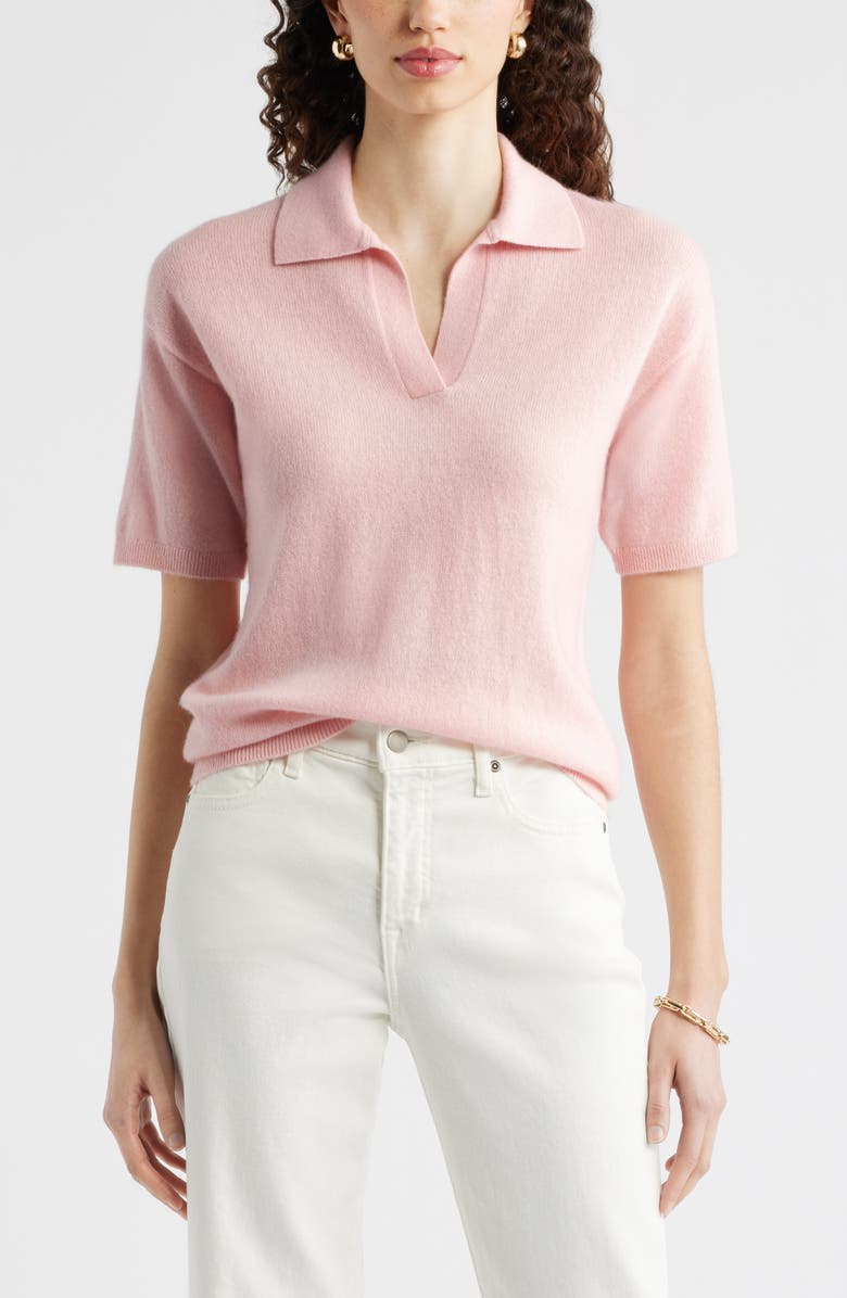 Cashmere Johnny Collar Short Sleeve Sweater