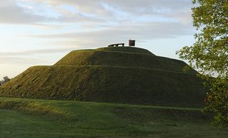 The tump at Euridge Manor Farm - a spiral mound made from excavated stone that has views out to the east.