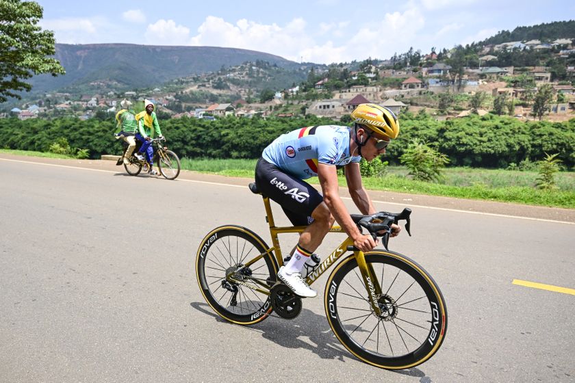 Belgian Remco Evenepoel pictured during a training session ahead of the cycling road World Championship, in Kigali, Rwanda, Friday 19 September 2025. The road world championships are taking place from 21 to 28 September. BELGA PHOTO DIRK WAEM (Photo by DIRK WAEM / BELGA MAG / Belga via AFP)