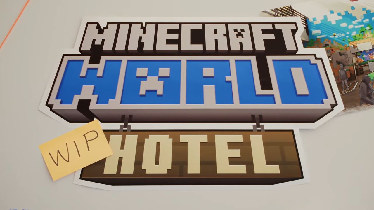 Logo do Minecraft World Hotel, parque temático no Reino Unido