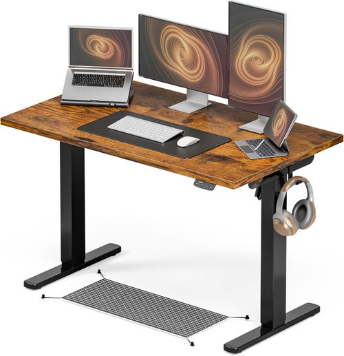 48-inch rustic brown standing desk with hooks