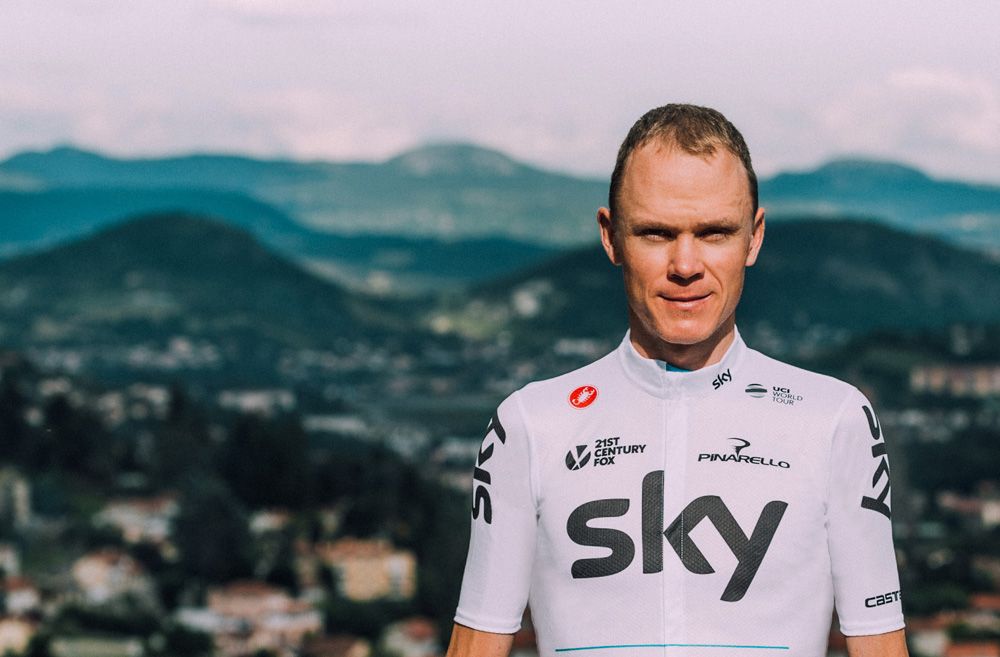 Chris Froome shows off the Team Sky white jersey