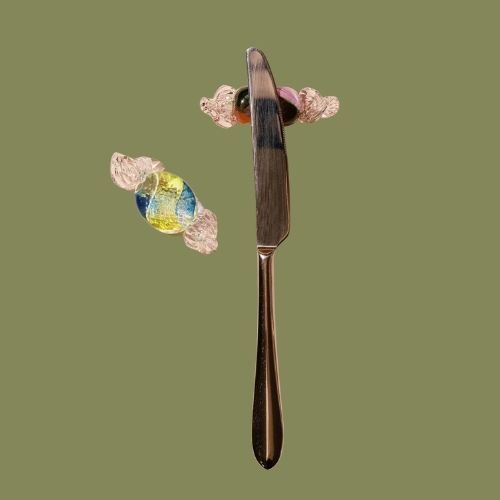 Mouthblown Crystal Candy Cutlery Rest, Set of 2