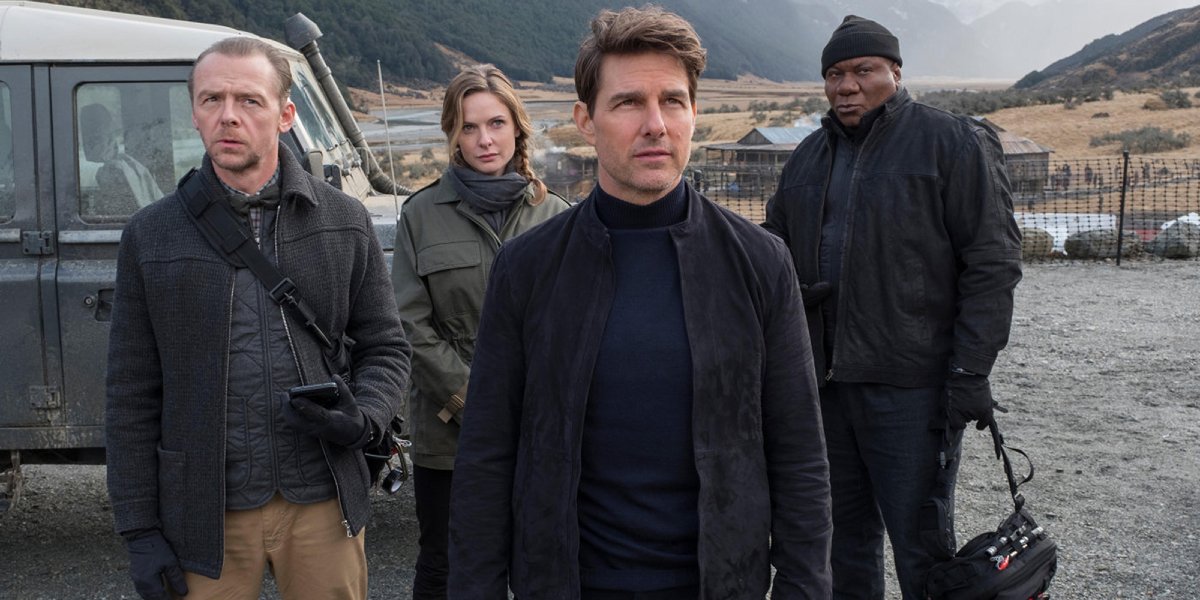 Simon Pegg, Rebecca Ferguson, Tom Cruise, and Ving Rhames in Mission: Impossible -- Fallout