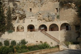 the exterior of the Byzantine monastery Enkleistra of St. Neophytos in Cyprus