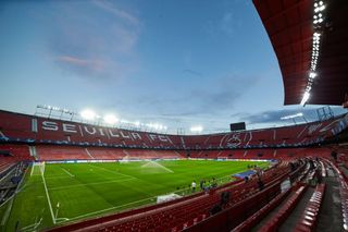 General view of stand during training of Lille OSC at Ramon Sanchez-Pizjuan Stadium on September 13, 2021 in Sevilla, Spain.