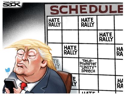 Political Cartoon U.S. Trump Schedule Hate Rally
