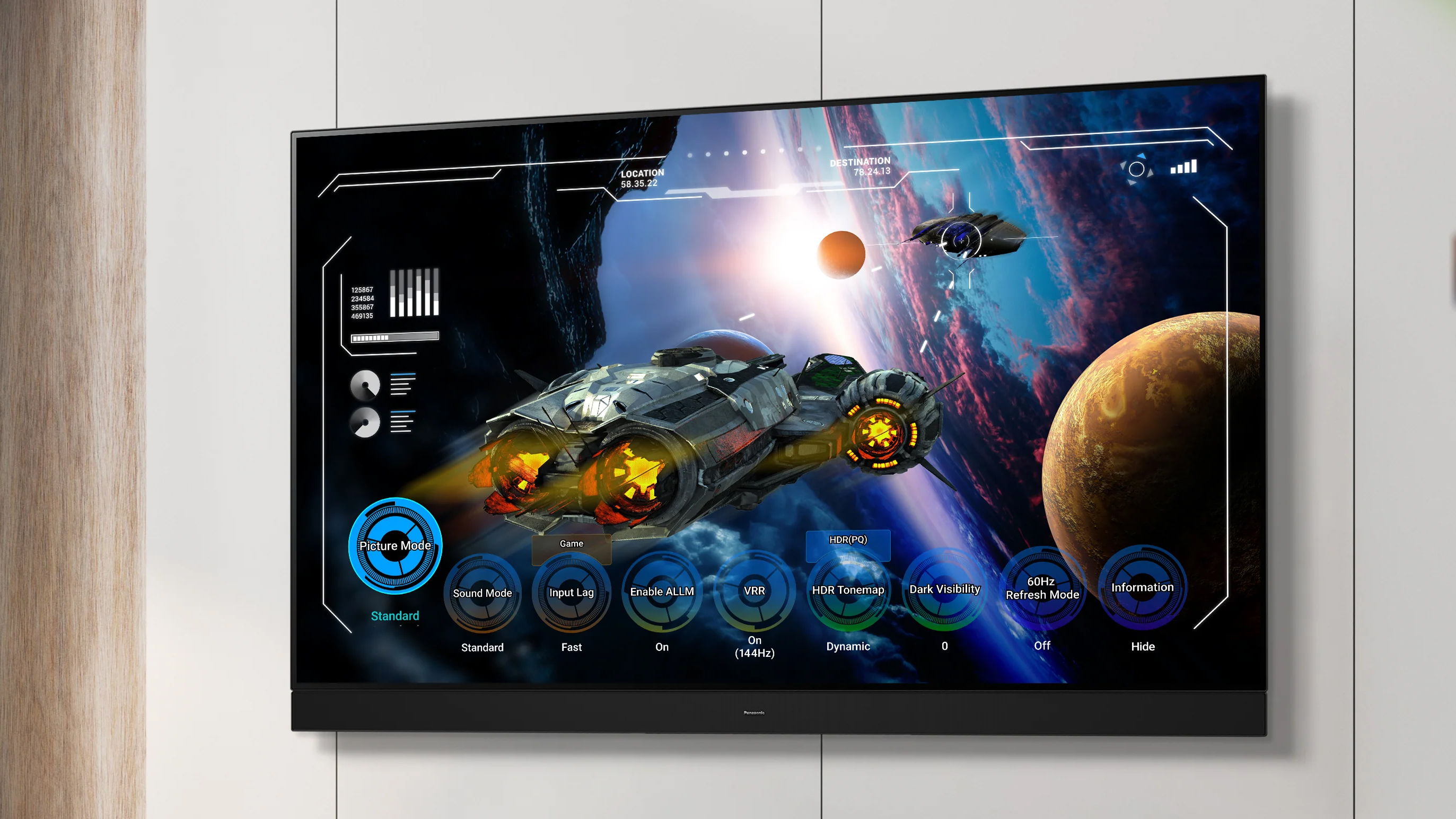 The Panasonic Z8BA OLED TV showing its Game Mode interface