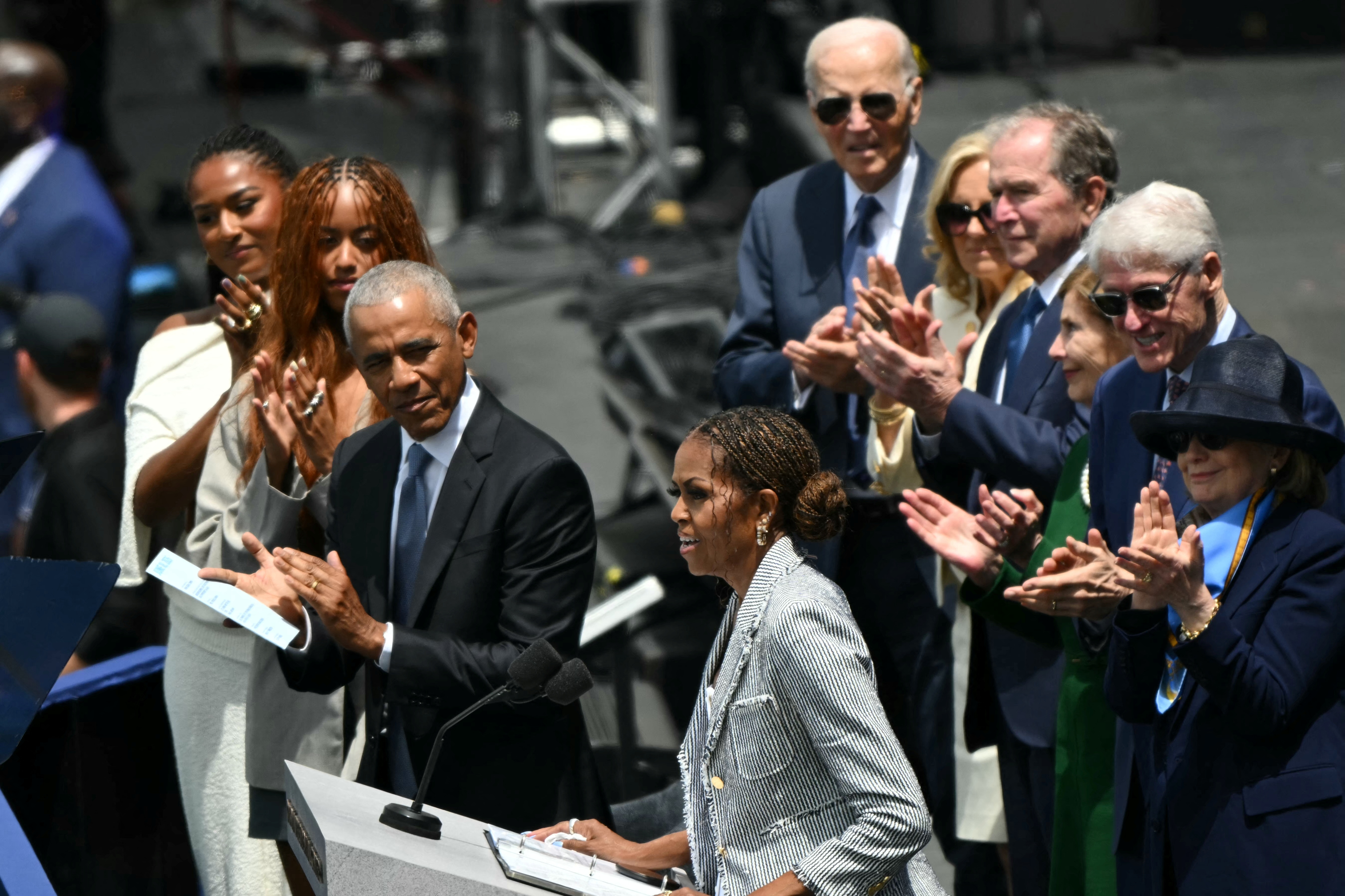 Michelle, Barack, Sasha, and Malia Obama wore coordinating outfits to the Barack Obama Presidential Center Opening