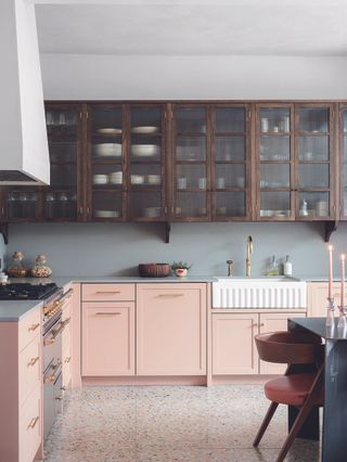 A kitchen with terrazzo tiles