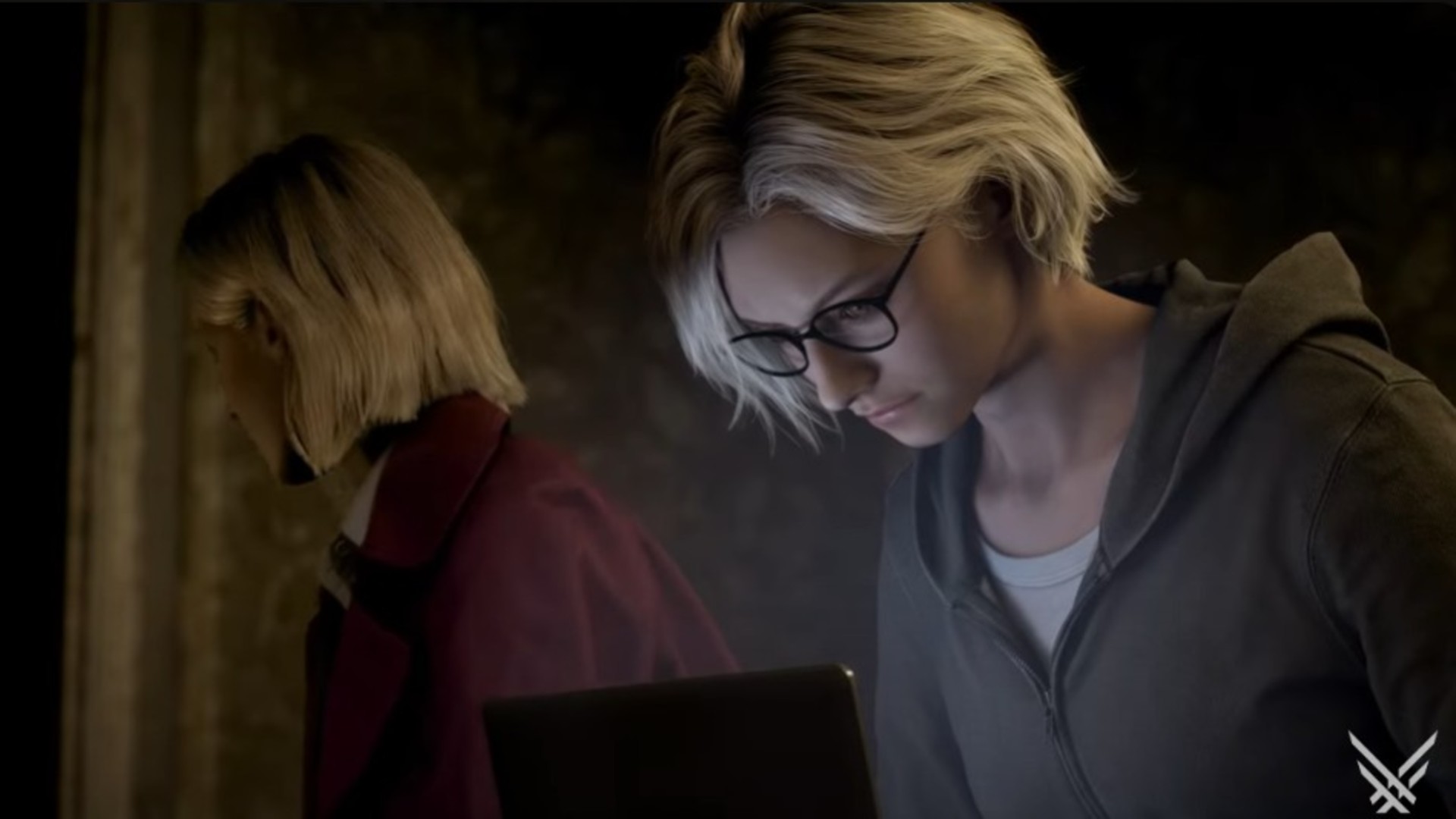 Resident Evil Requiem gameplay screenshot of Alyssa and Grace sitting on the bed in their room