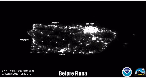 Les conséquences de l'ouragan Fiona à Porto Rico vu de l'espace.