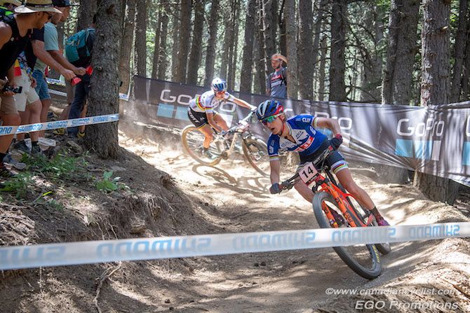 Catherine Pendrel (Clif Pro) and Kate Courtney (Scott-SRAM MTB Racing)