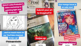 Three screenshots of Instagram stories for a magazine