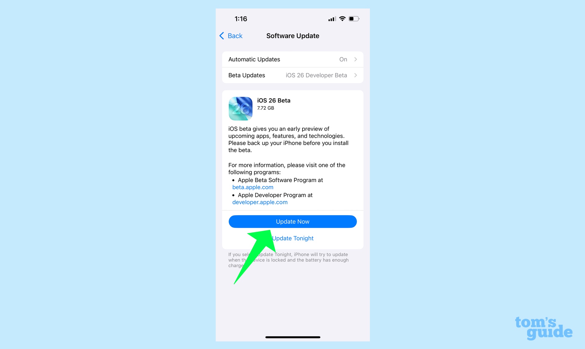 Select install beta