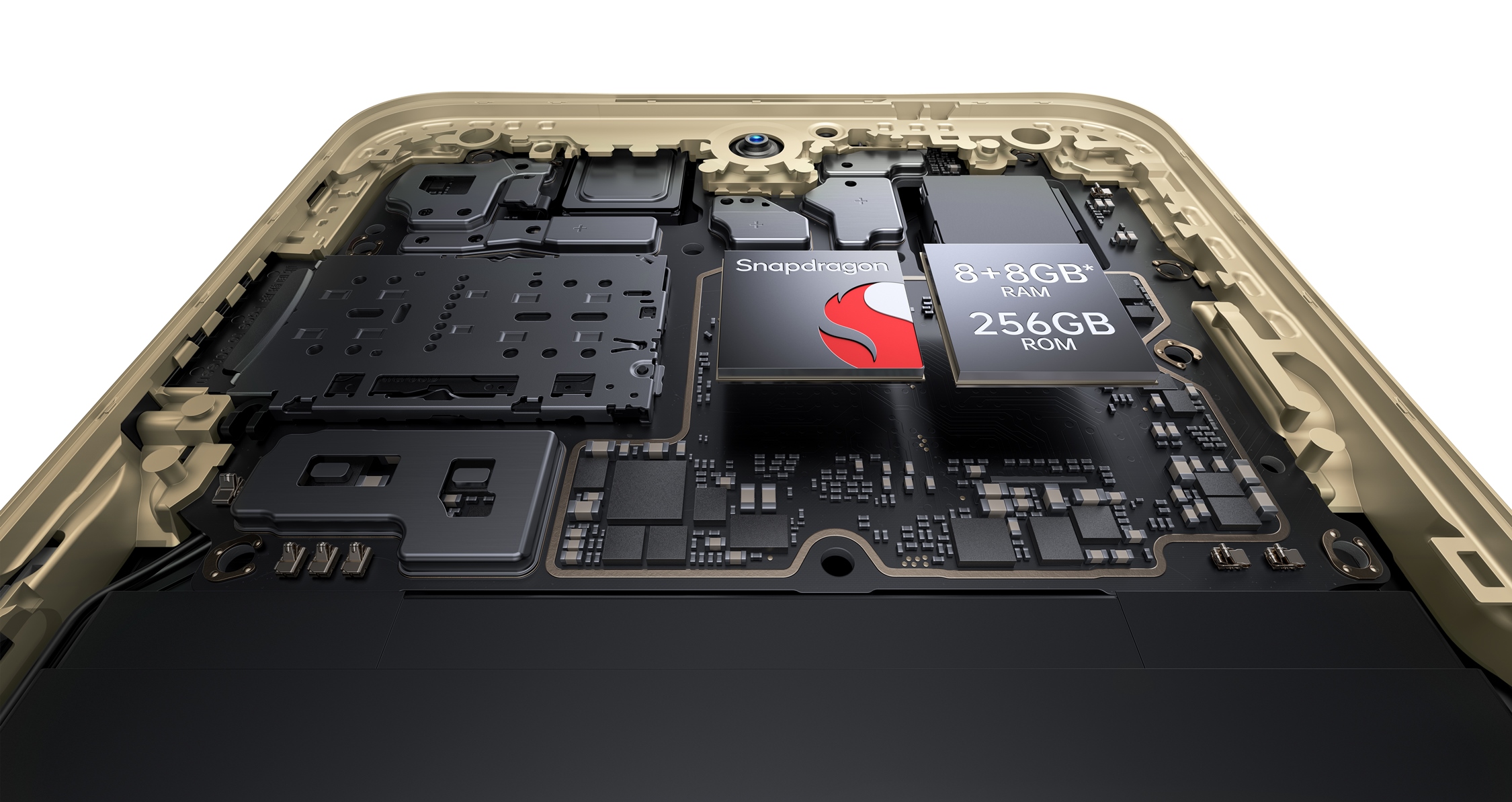Internal view of Oppo F23 5G phone showing Snapdragon processor