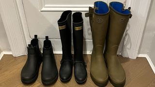 Three pairs of wellies after cleaning