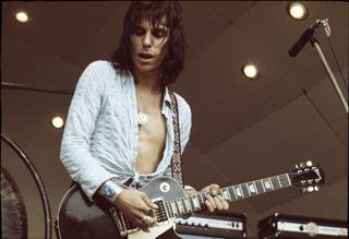 Jeff Beck plays his Oxblood Les Paul live onstage in 1972.