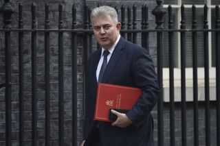 LONDON, ENGLAND - FEBRUARY 14: Northern Ireland Secretary Brandon Lewis arrives at Downing Street for a Cabinet meeting on February 14, 2020 in London, England. The Prime Minister reshuffled