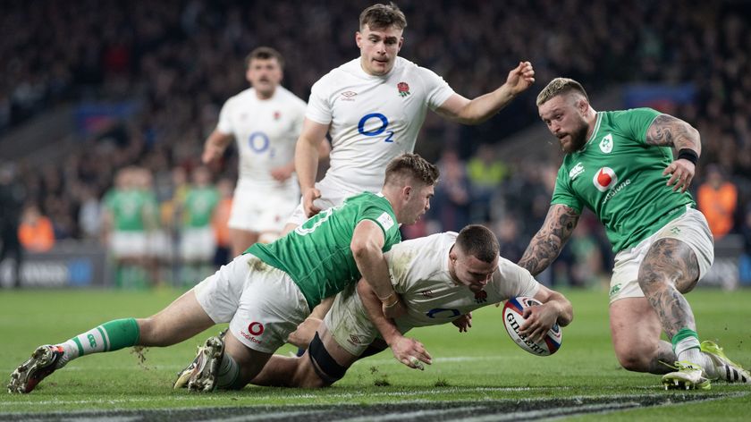 Ben Earl scores England&#039;s third try during during the Guinness Six Nations 2024 match between England and Ireland