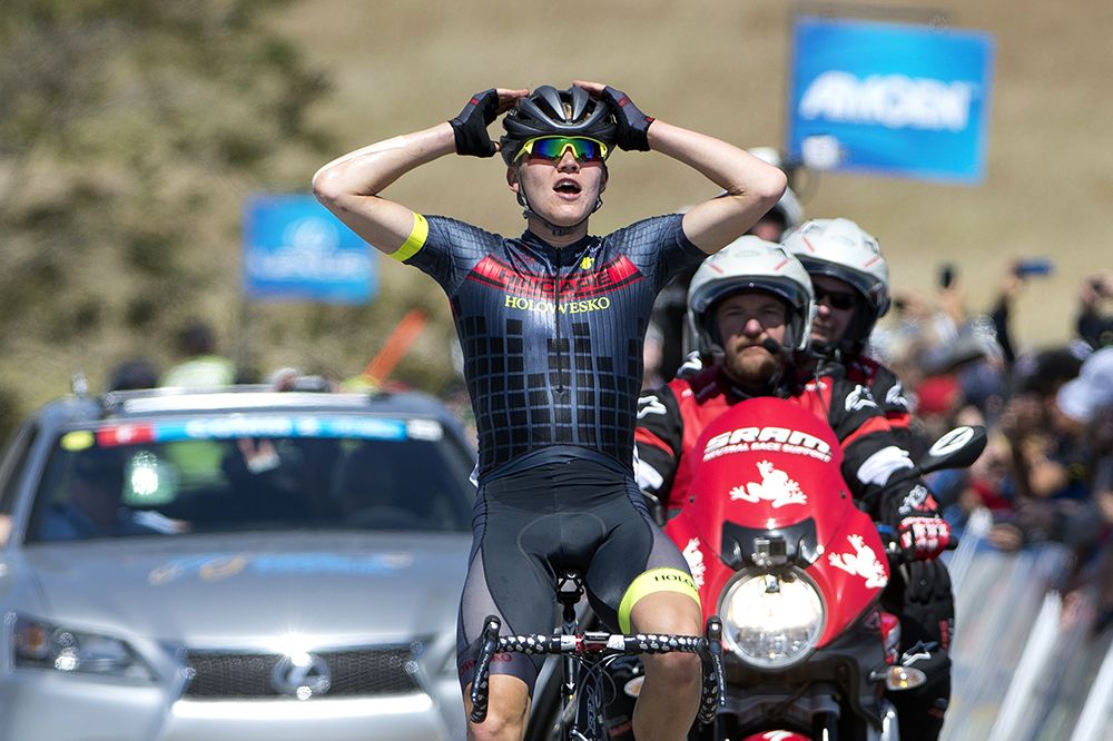 Crossing the line solo for the victory, Tom Skujins (Hincapie)