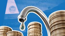Water bills to rise concept with tap sink and coins