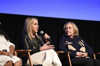 Amanda zurwaski and hillary Clinton speak at a screening of the abortion rights documentary zurawski v Texas