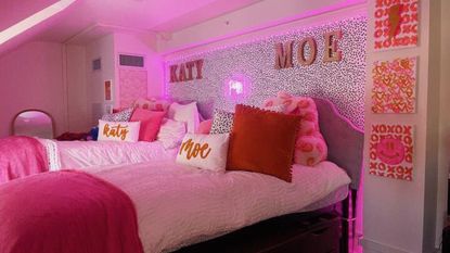Pink dorm with neon lights