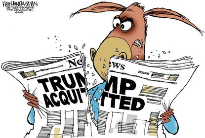 Political Cartoon U.S. Trump Senate Democrats impeachment vote acquittal angry