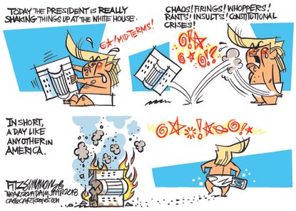 Political cartoon U.S. Trump White House baby firings rants constitutional crises tweets