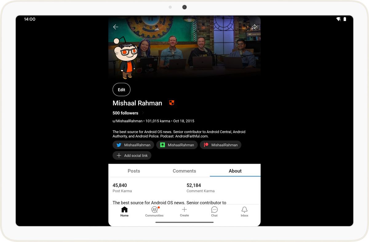 Reddit default aspect ratio on the Pixel Tablet running Android 14 QPR1 Beta 1