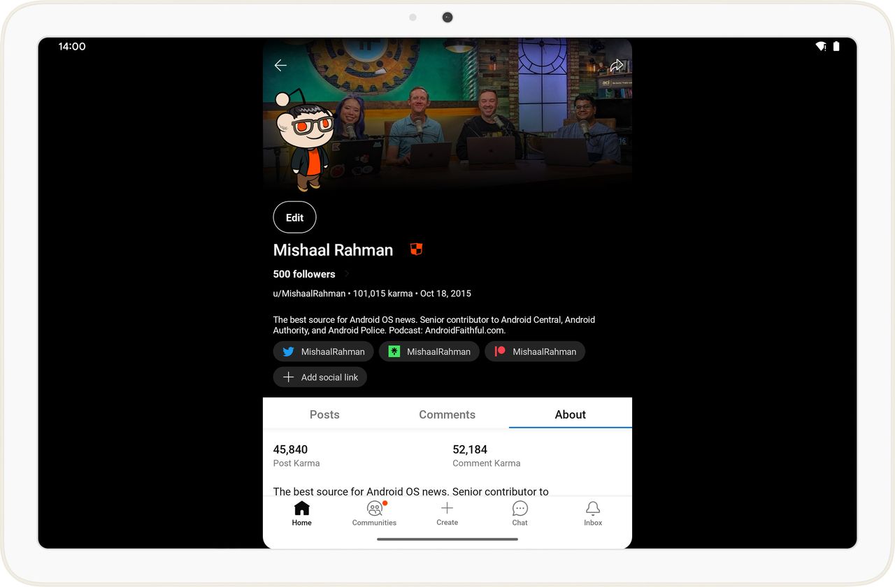 Reddit default aspect ratio on the Pixel Tablet running Android 14 QPR1 Beta 1