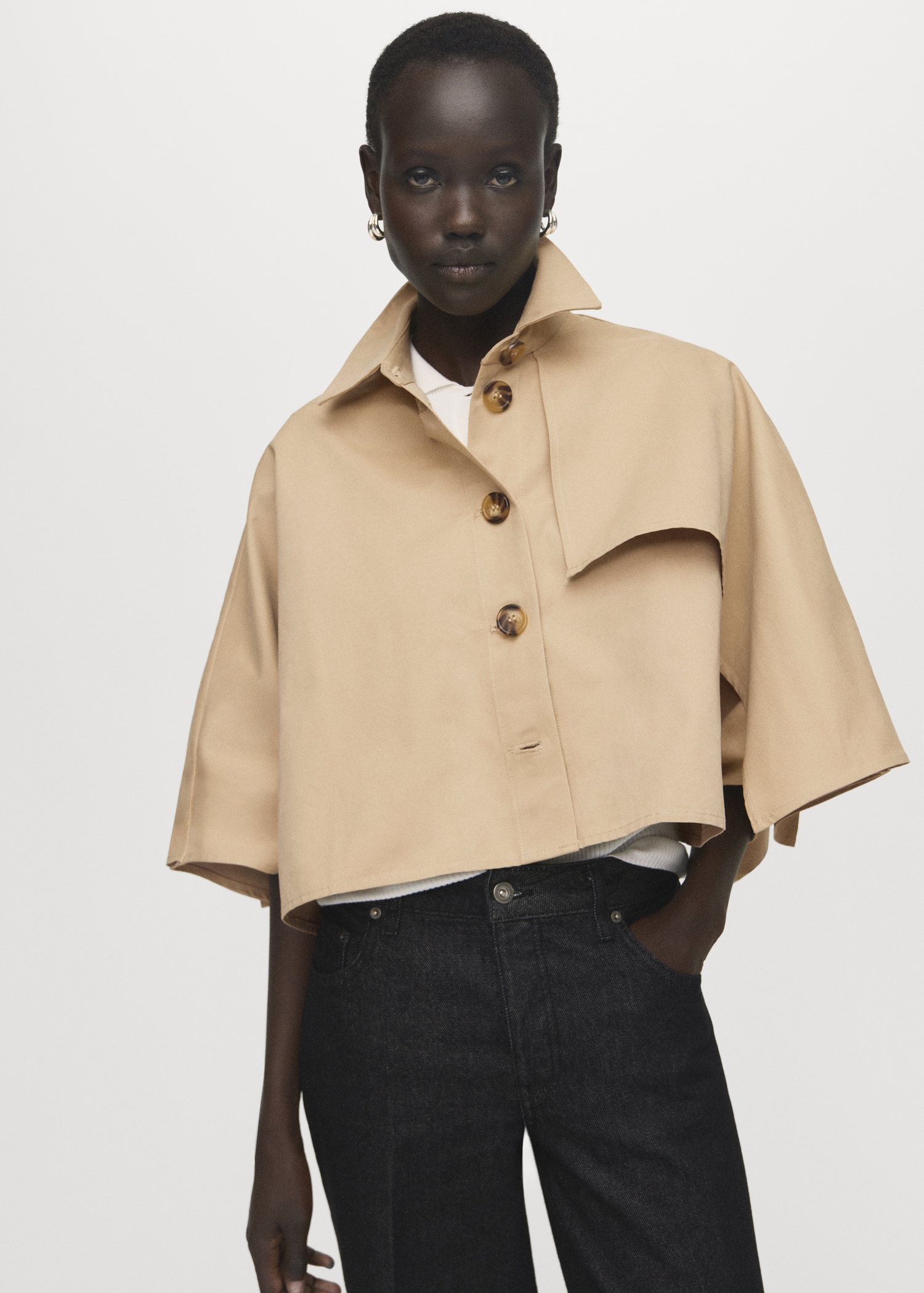 Cape-Style Cropped Trench Coat - Women | Mango Usa