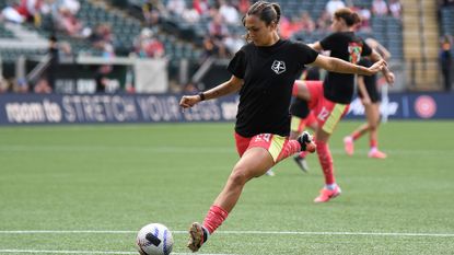 Portland Thorns forward Izzy D&#039;Aquila (24) warms up before the game during an NWSL match between the Portland Thorns and Kansas City Current on June 23, 2024 at Providence Park in Portland, Oregon