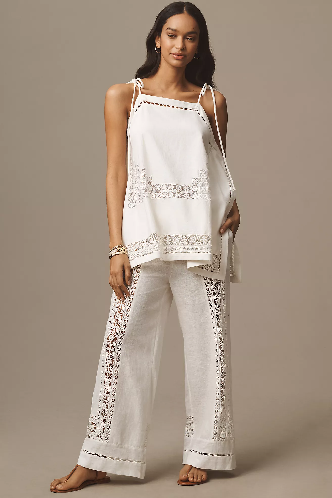 By Anthropologie Tie-STRAP HANKY LACE Vest