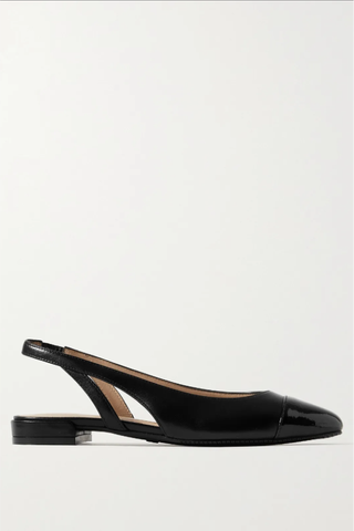 Patent-Trimmed Leather Slingback Flats