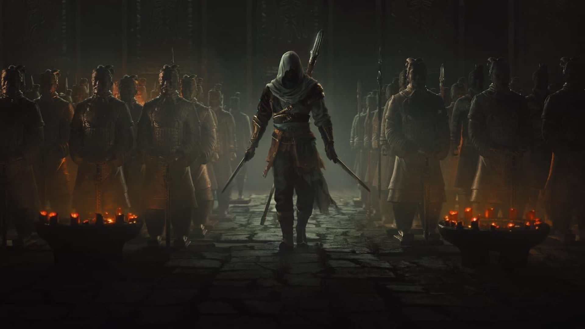 Ся проходит мимо китайских глиняных солдатиков в Assassins Creed Codename Jade
