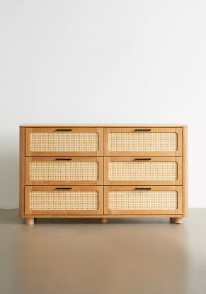 6-drawer rattan dresser.