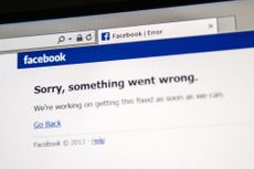 An error message on Facebook's main site