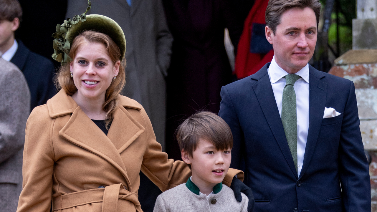 Princess Beatrice, Counsellor of State and Edoardo Mapelli Mozzi with Christopher Woolf attend the Christmas Morning Service at St Mary Magdalene Church on December 25, 2024 in Sandringham, Norfolk.