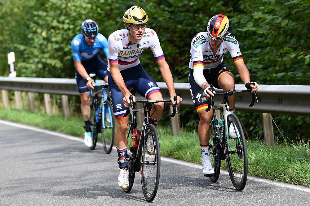 Matej Mohoric of Slovenia and Bahrain Merida Pro Team / Pascal Ackermann of Germany and Team Bora Hansgrohe stage 2