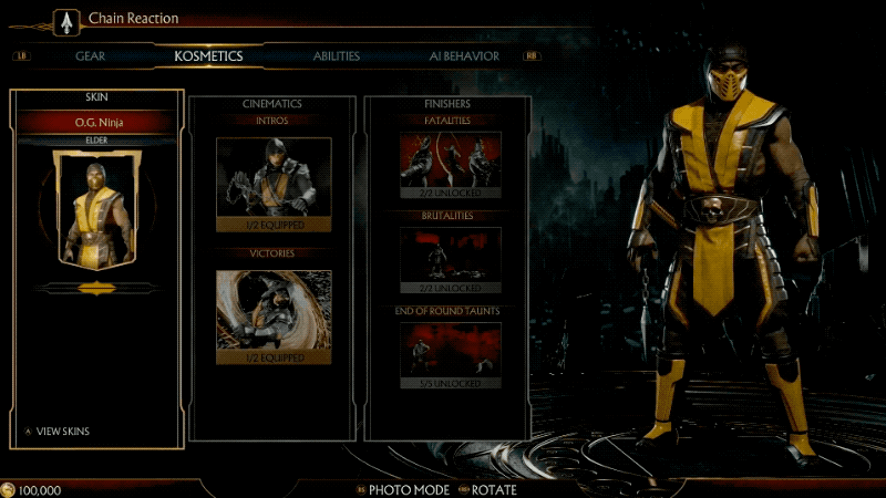Customization options for Scorpion in Mortal Kombat 11