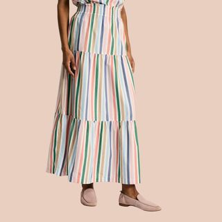 flat lay of multi-coloured stripe skirt