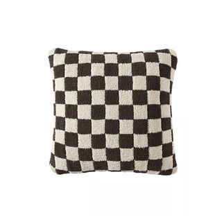 white and brown checkerboard throw pillow
