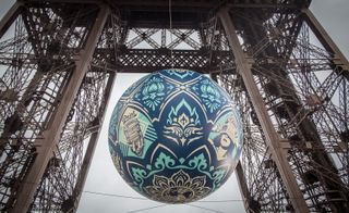 Street art installation on Eiffel Tower